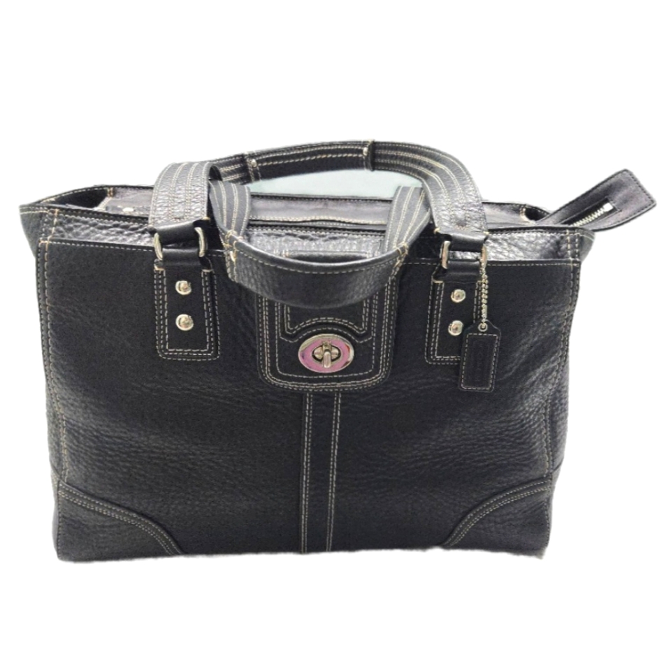 Vintage Coach Hampton Black Pebbled Leather Tote Purse Handbag Large #F13960